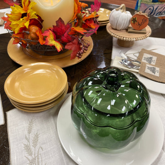 Green Glass Lidded Pumpkin
