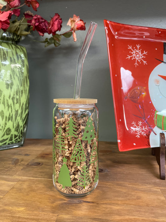 Tree Glass Cup w/ Straw
