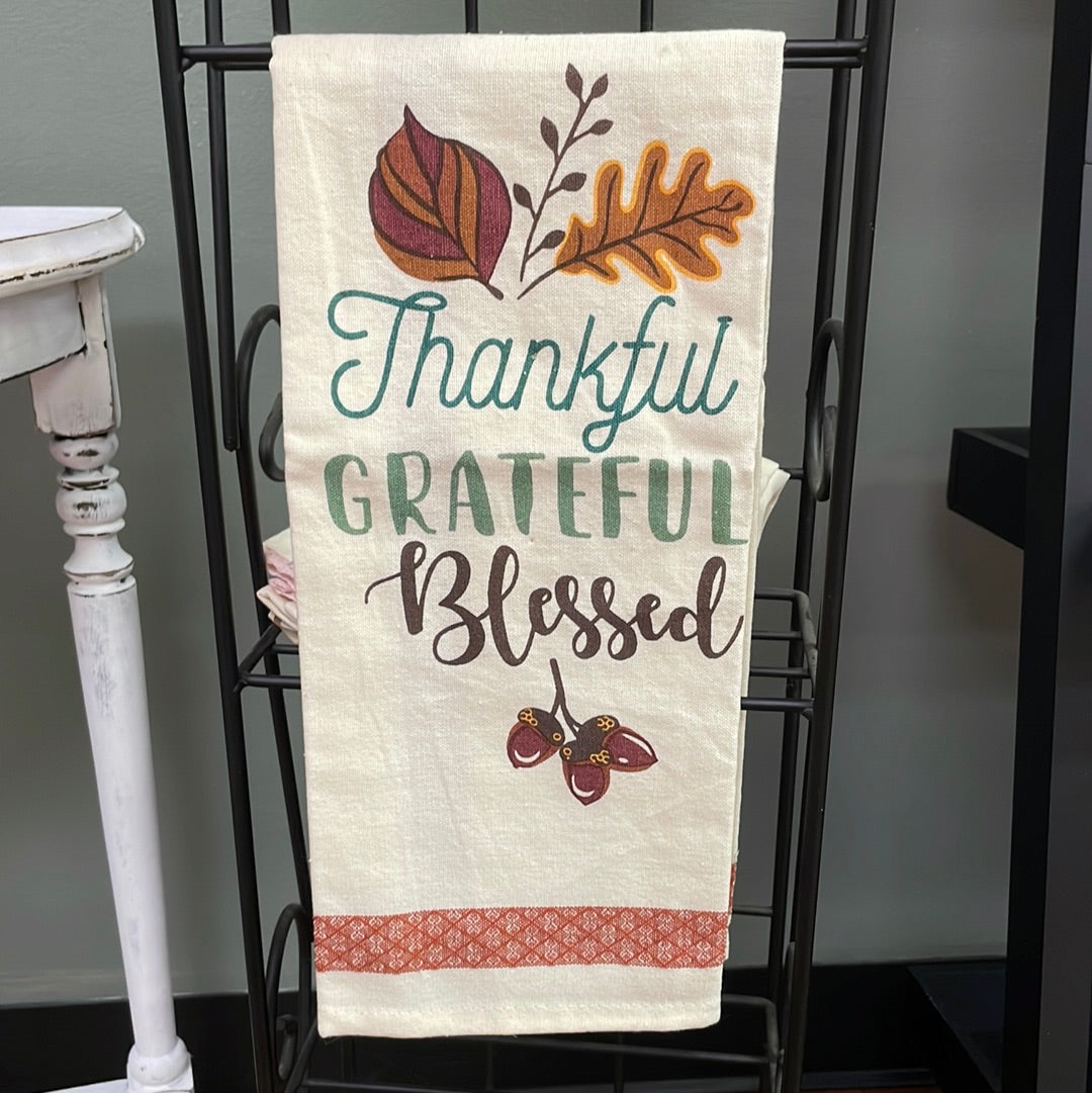 Thankful Grateful Blessed Acorns - Tea towel