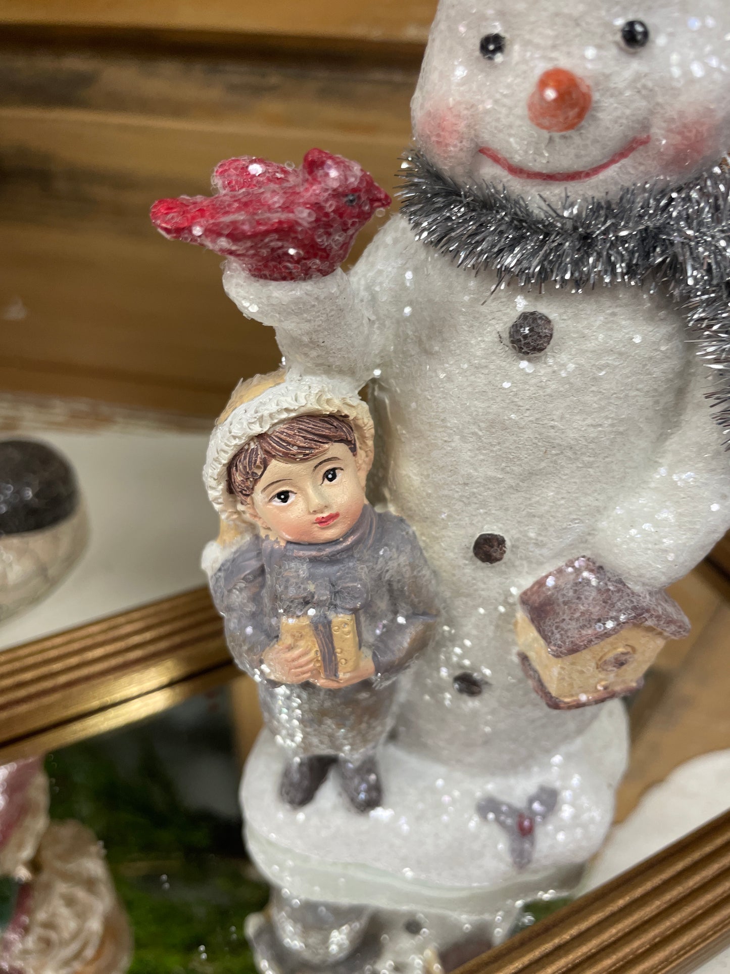 Snowman with Cardinal and Boy