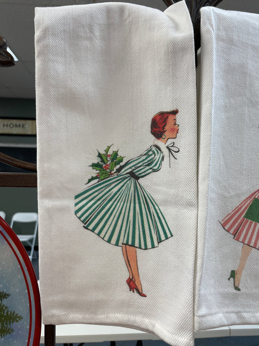Green Lady Vintage Lady Tea Towels