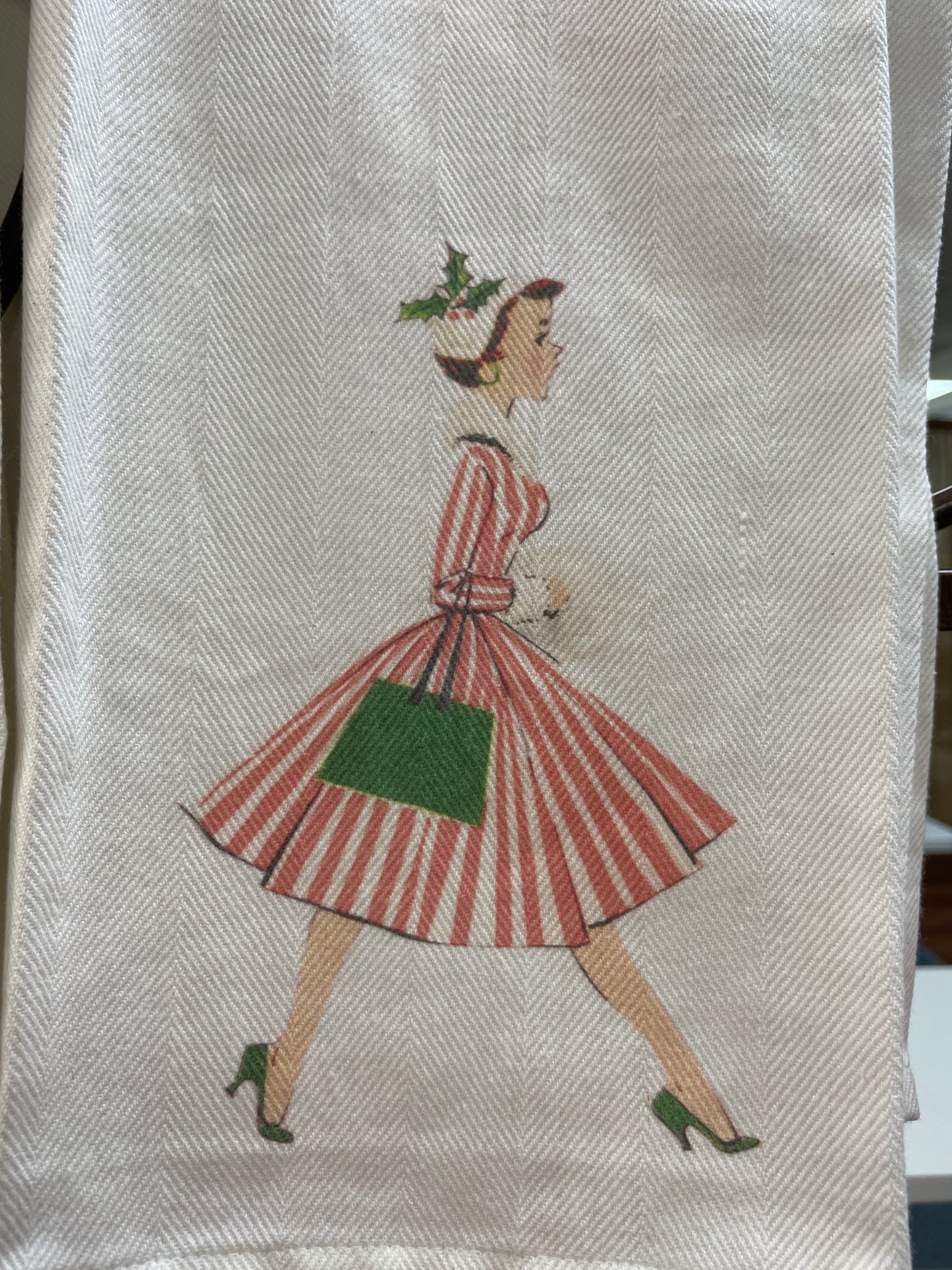 Red Stripe Lady Vintage Lady Tea Towels