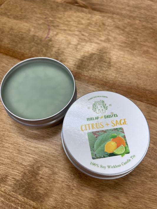 Citrus + Sage Wickless Tin
