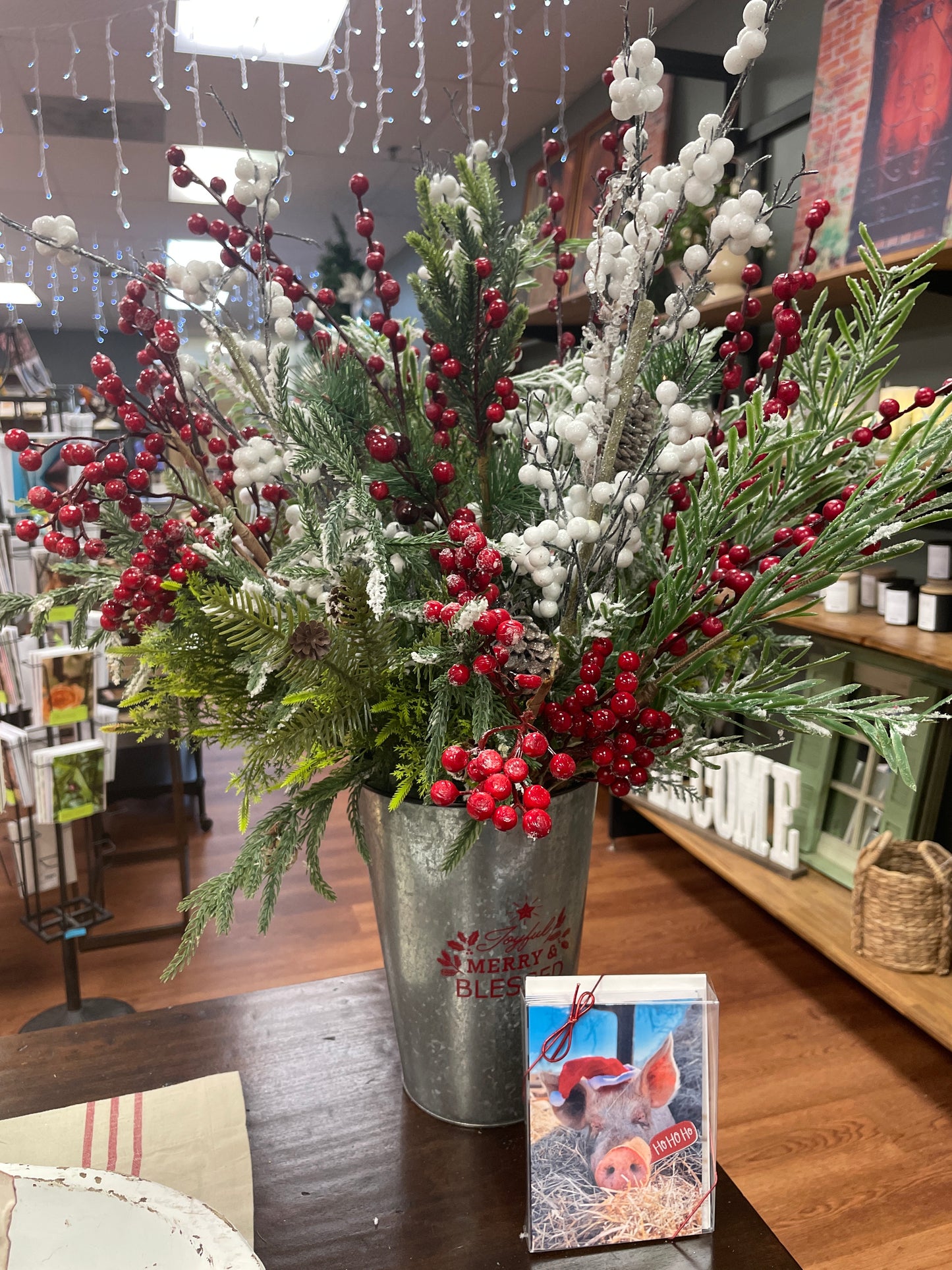 Christmas Silver Flower Bucket Arrangement