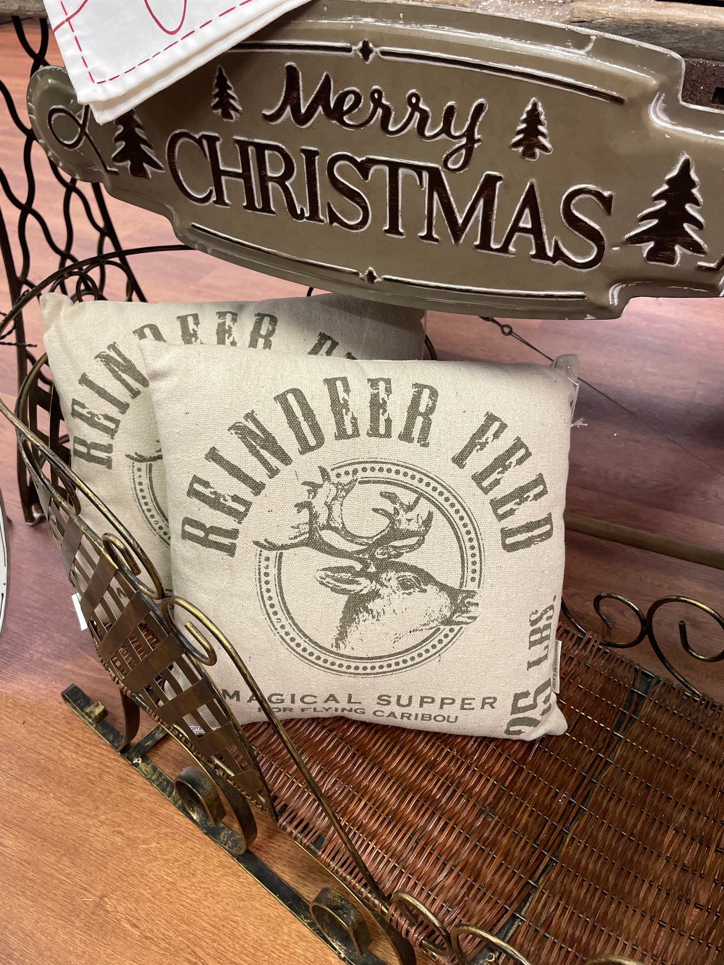 Reindeer Feedsack Pillow