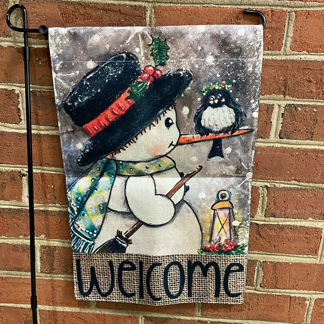 Garden Flag - Snowman Welcome Bird