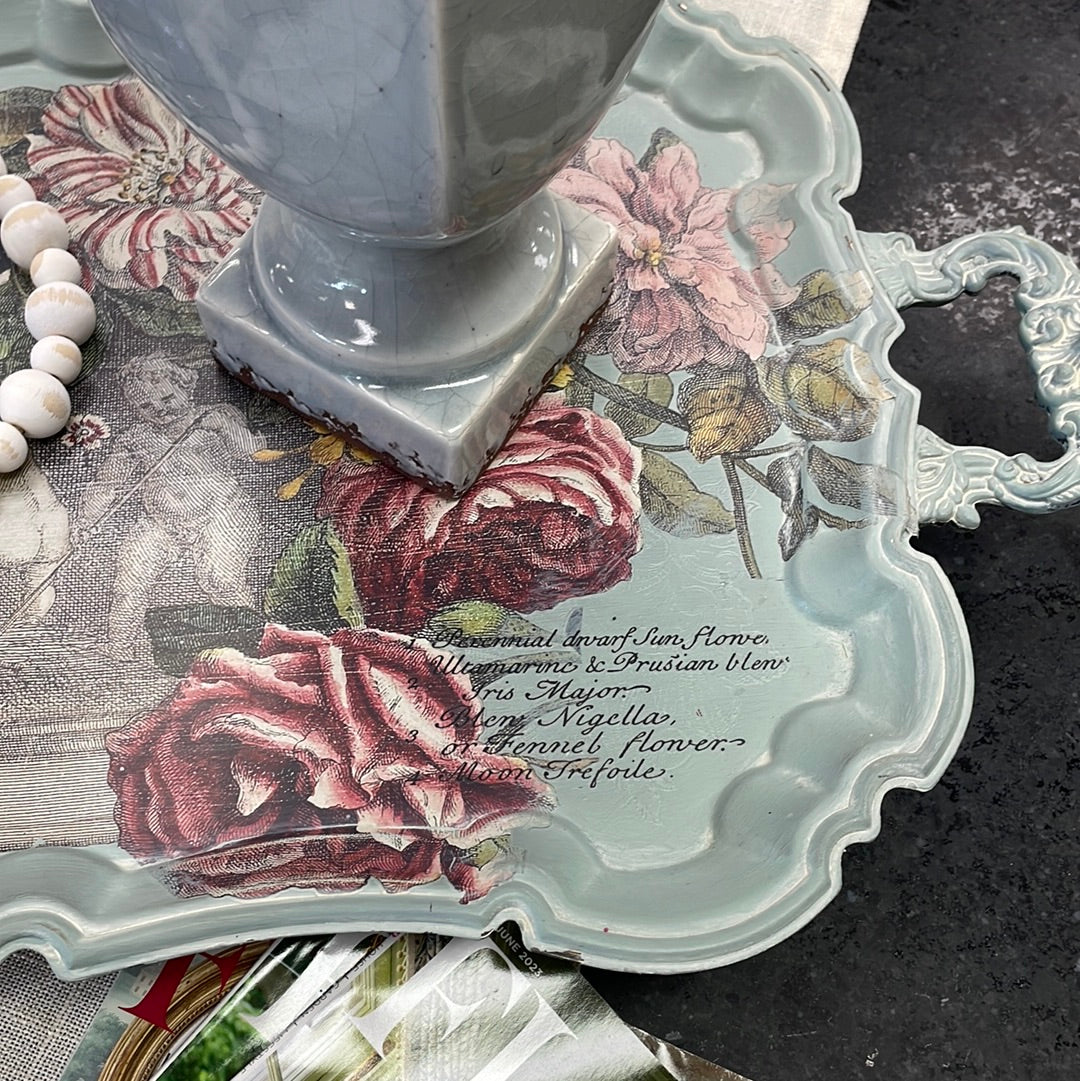 Metal Footed floral Tray w/handles