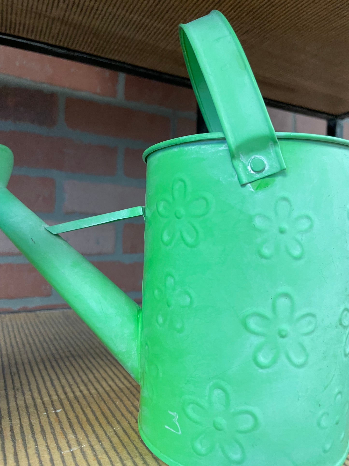 Green watering can with swing handle