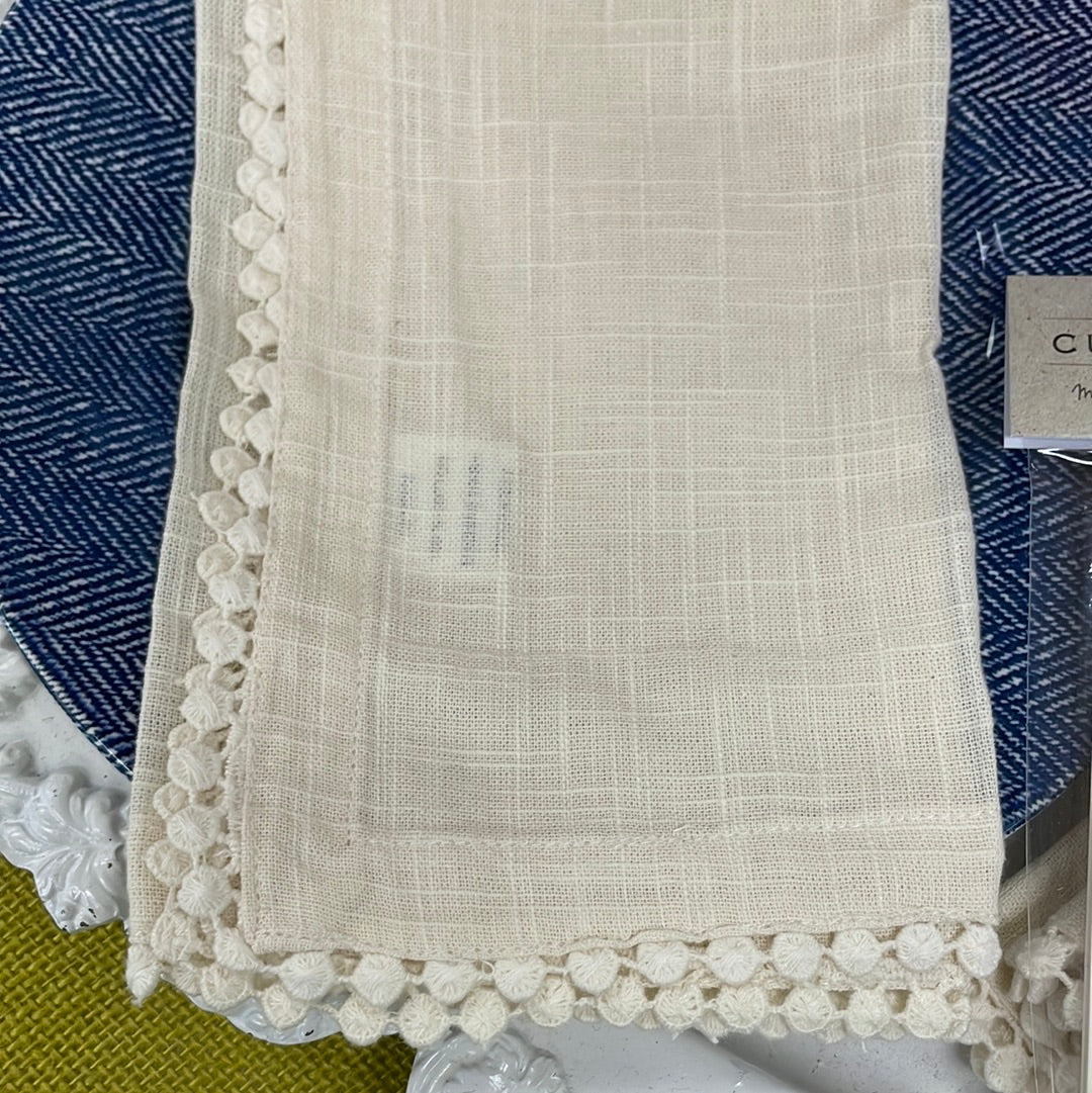 Cotton Lace Trimmed Napkin - Cream - Set of 4