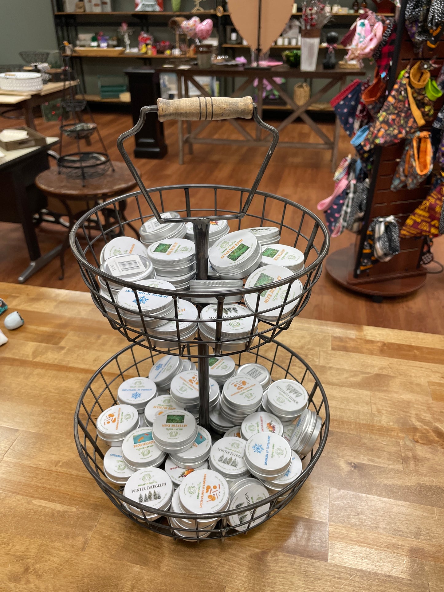 Wood metal 2 round tier stand