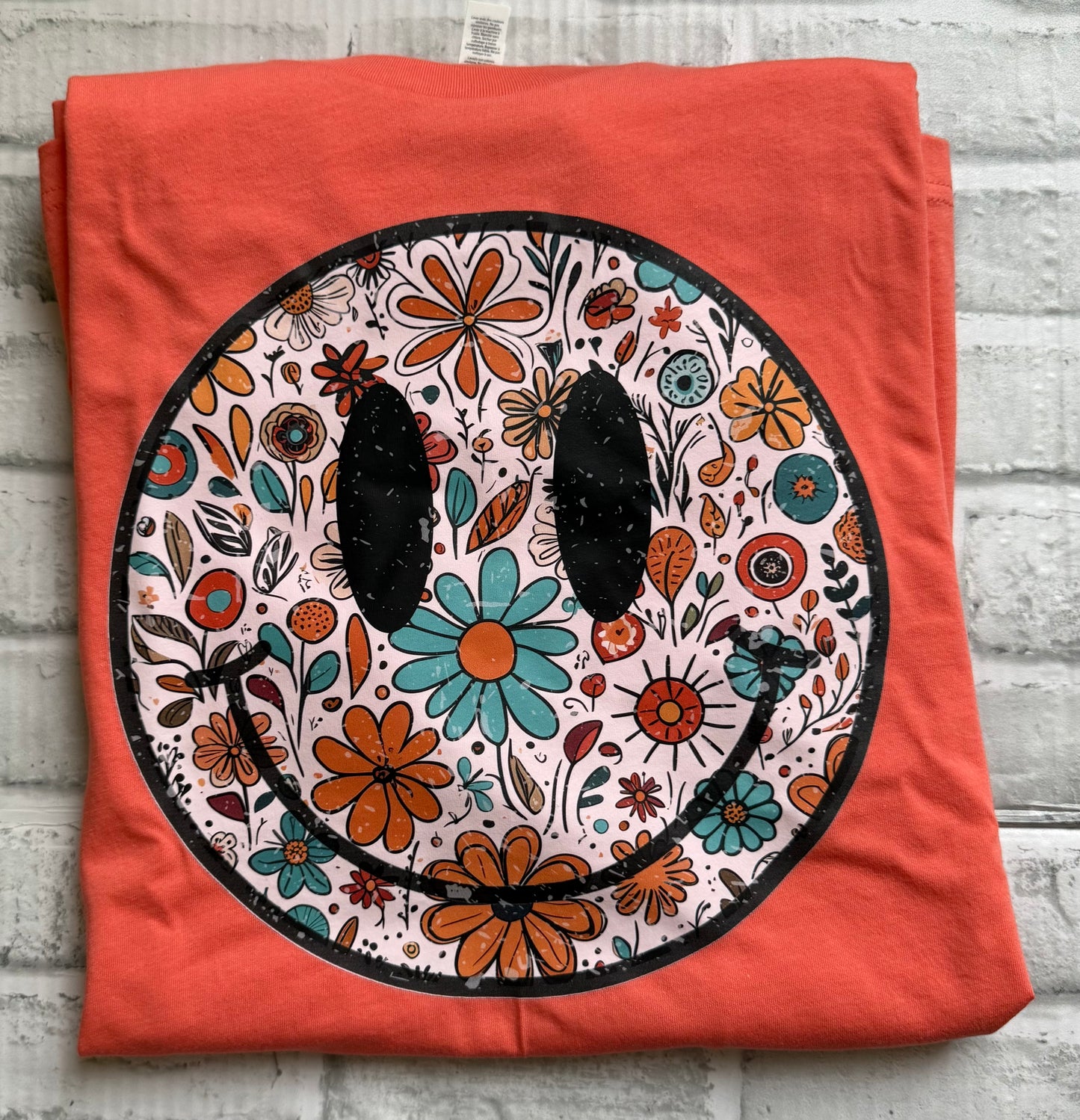 Floral Smiley Face Short Sleeve Shirt