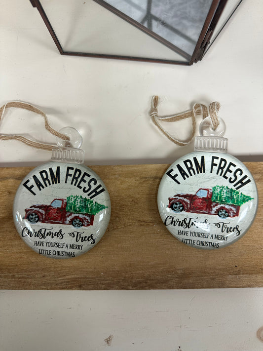 Farm Fresh Truck Glass Ornament