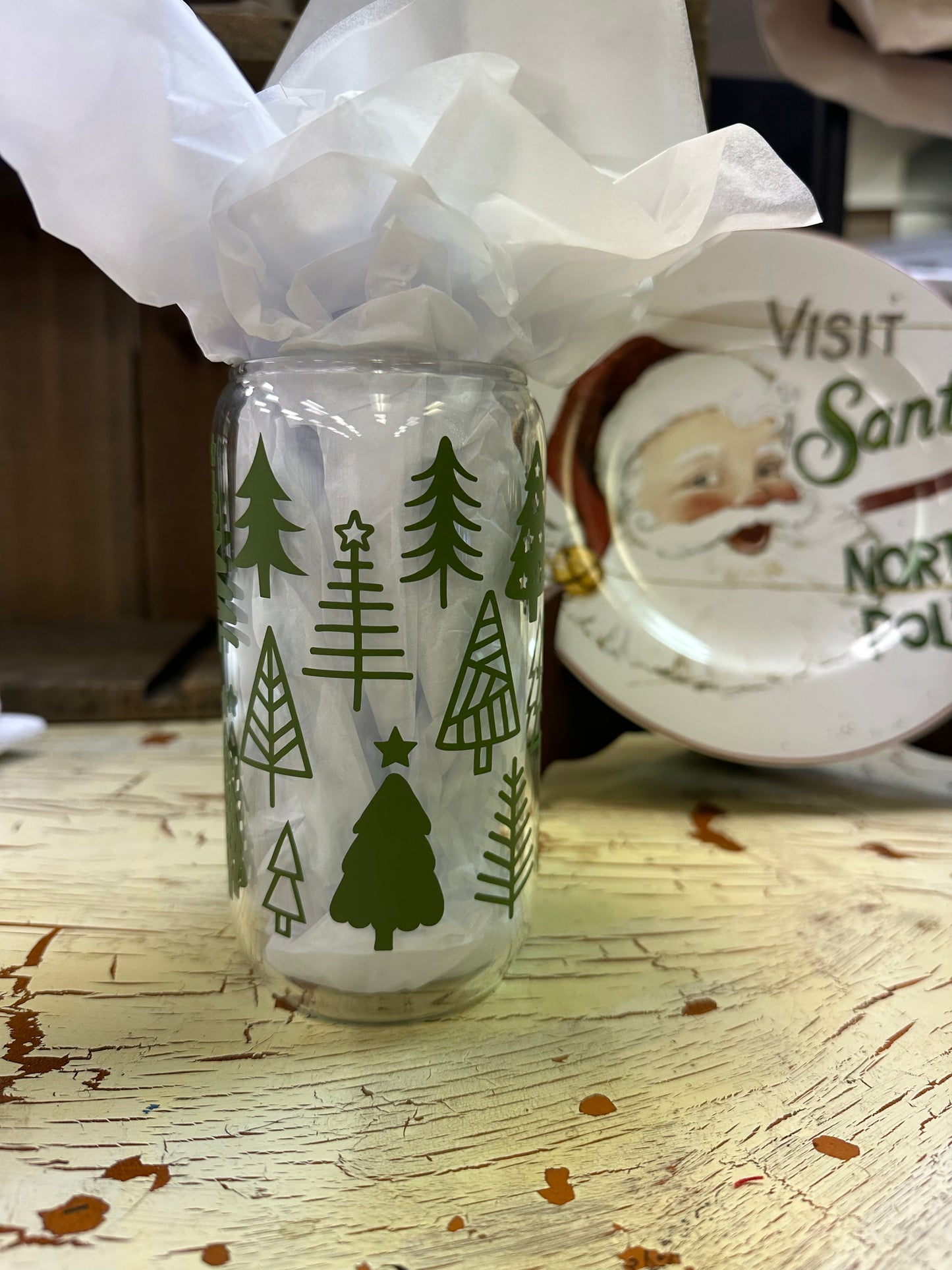 Green Tree Glass Cup w/ Straw