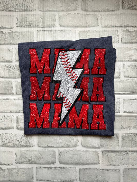 Mama Baseball Lightning Bolt Short Sleeve Shirt