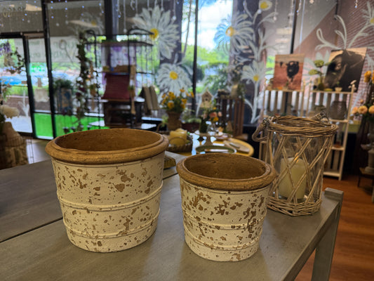 SM Concrete Pot - distressed White