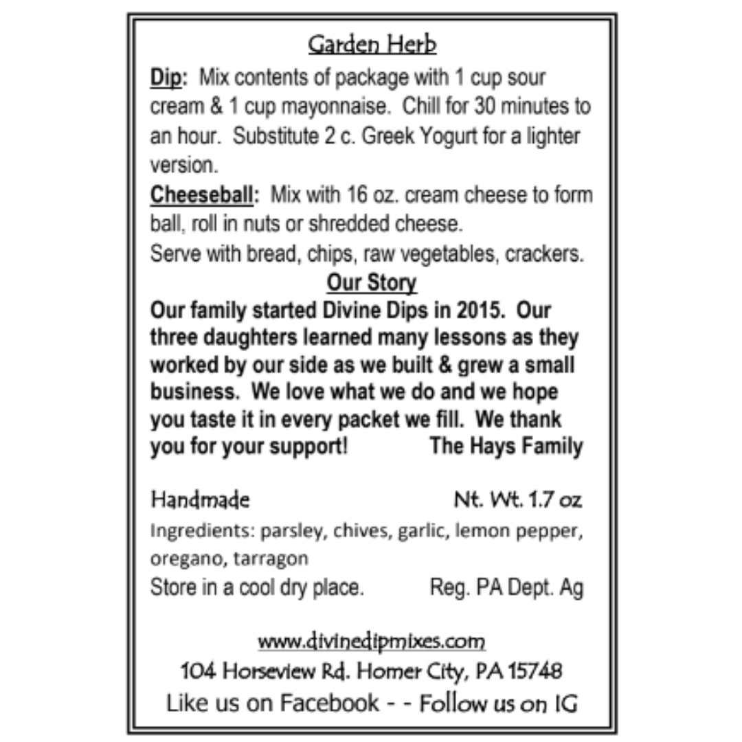 Garden Herb Seasoning Dip Mix