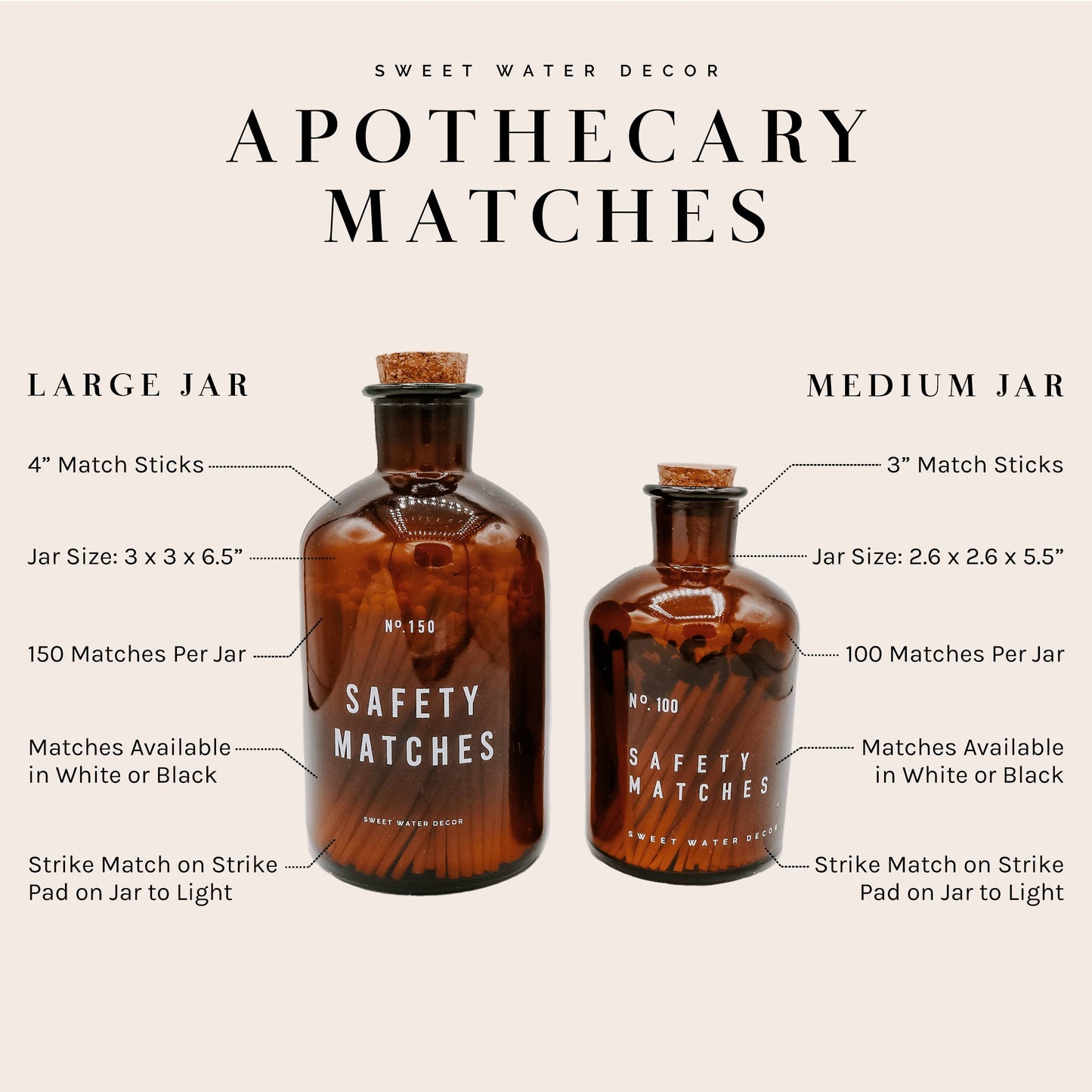 Large Apothecary Safety Matches, Black