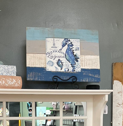 Seahorse Boarded Wall Decor - Art