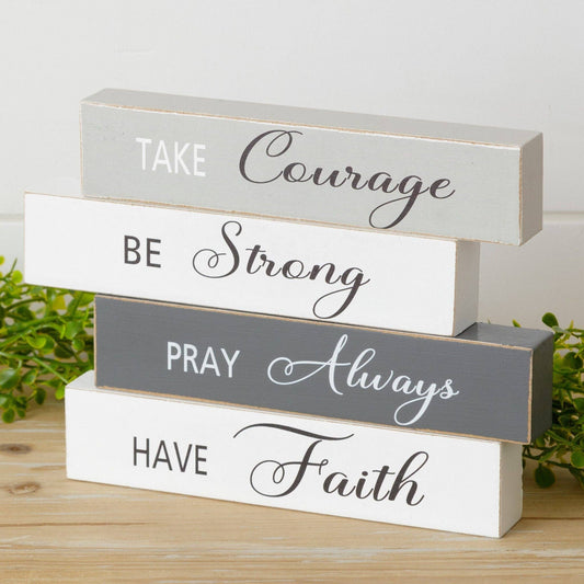 Block Signs - Faith, Courage, Strong, Pray
