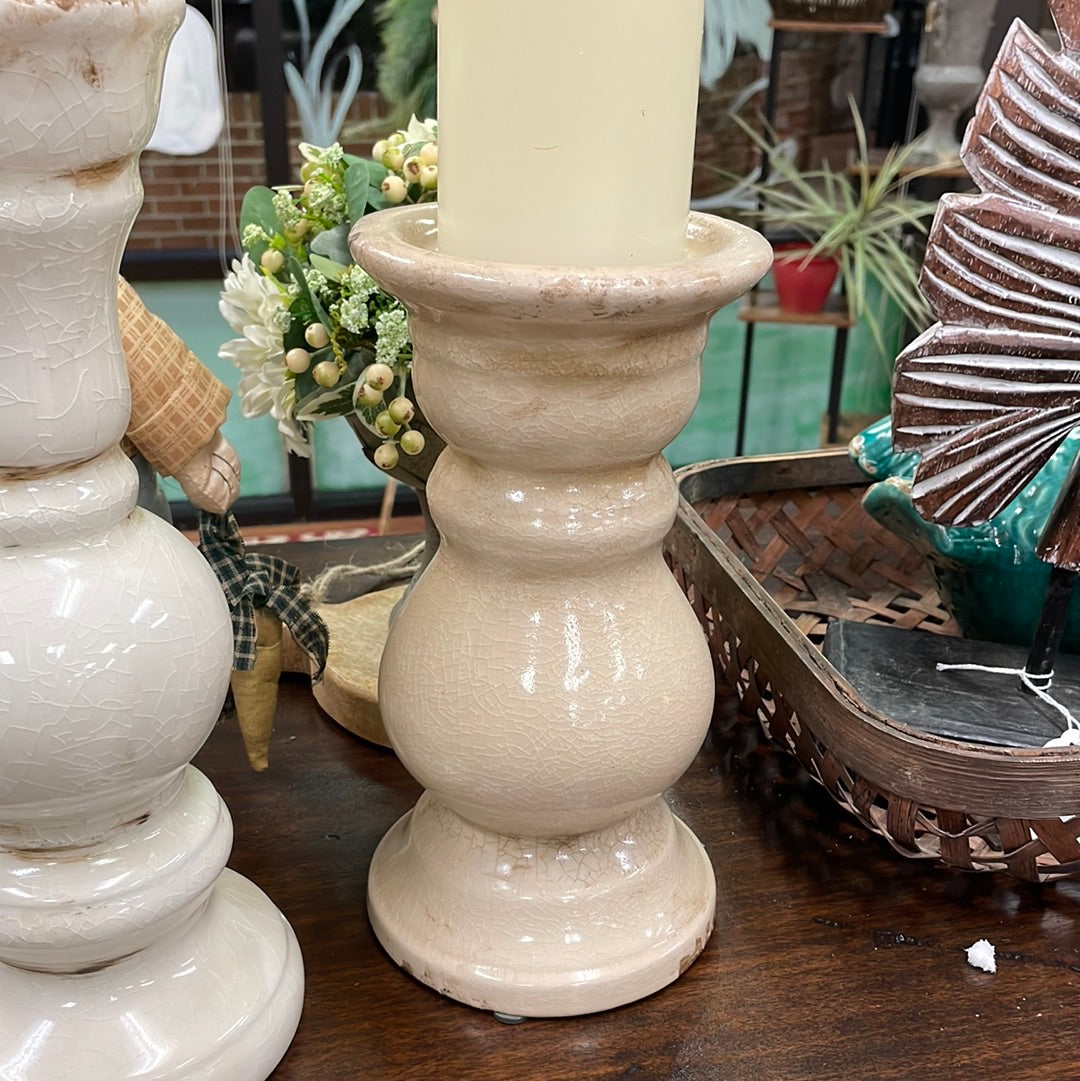 Crackled Ceramic Candle holder - Cream