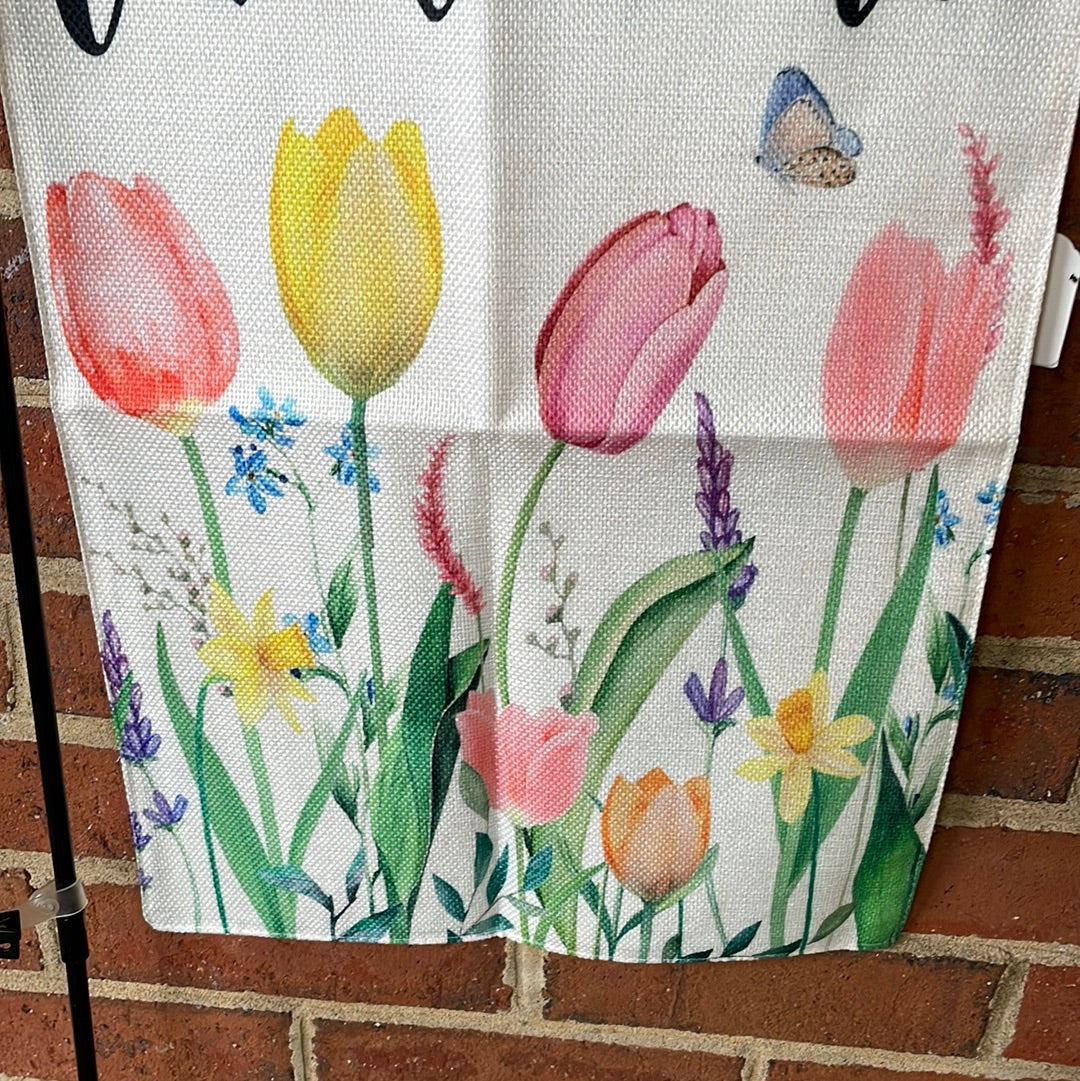 Garden Flag - Welcome Tulips Butterfly