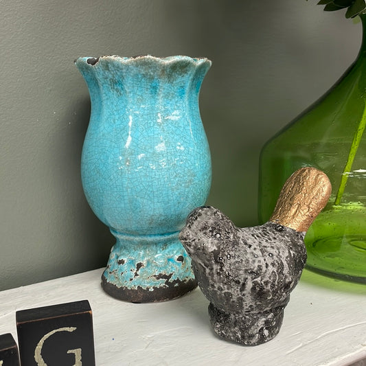 Blue Crackled footed vase