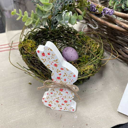 Wooden Bunny - floral