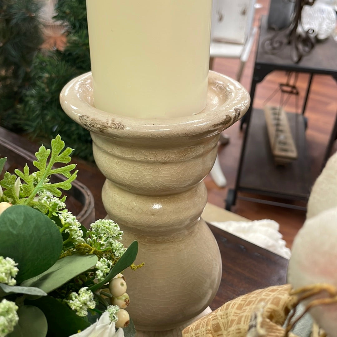 Crackled Ceramic Candle holder - Cream