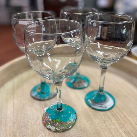 Hand painted Sea Life Wine Glasses Set of 4