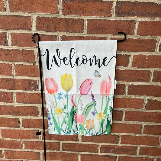 Garden Flag - Welcome Tulips Butterfly