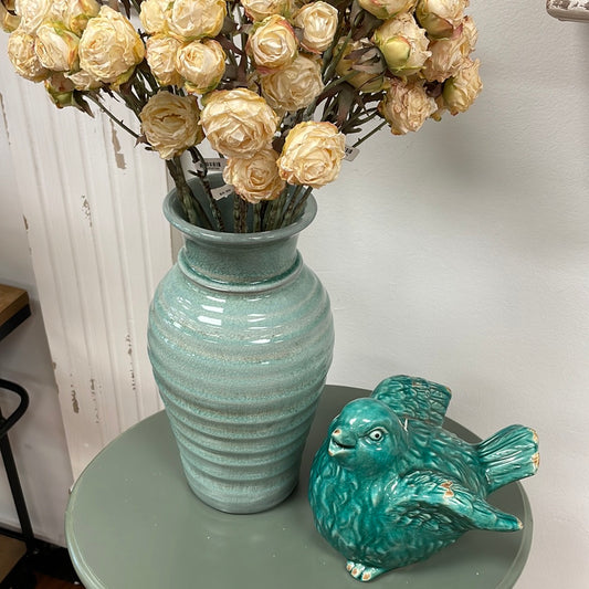 Blue/Green Crackled Ribbed Tall Vase