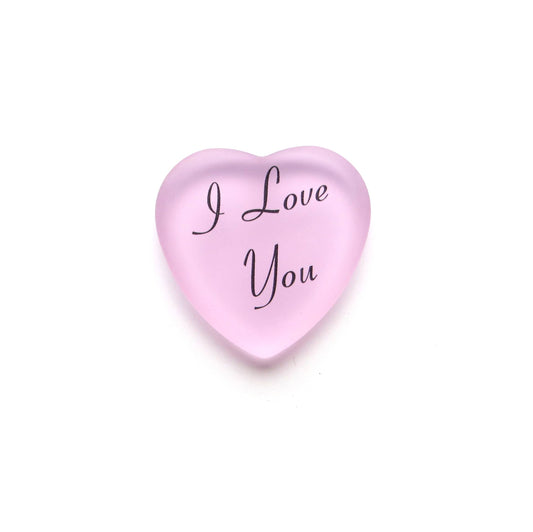 I Love You Frosted Glass Heart - Pink