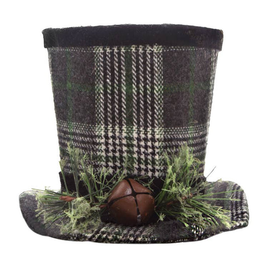 Small Green Plaid Top Hat - 6.75 x 5.5 in