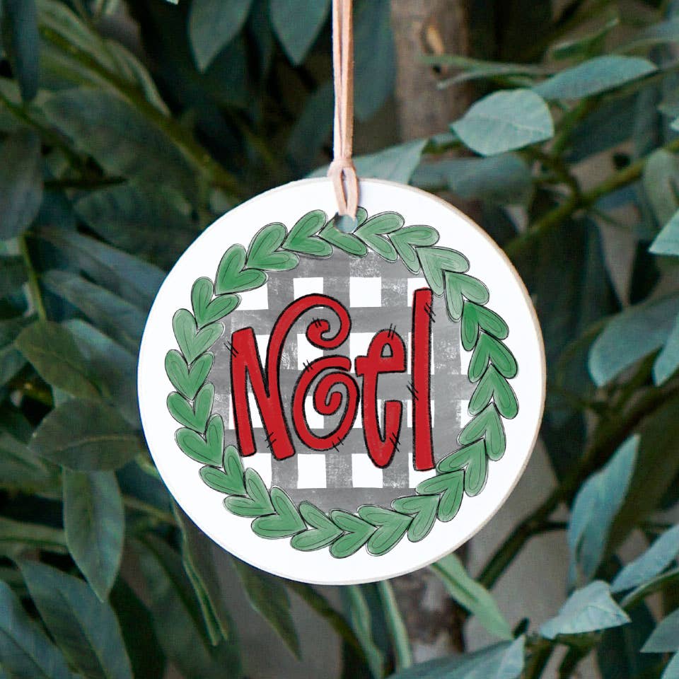Wreath Check Noel , Christmas Ornaments, Ornament 4"