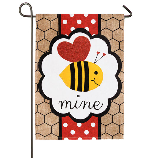 Valentine's Bee Mine Garden Burlap Flag