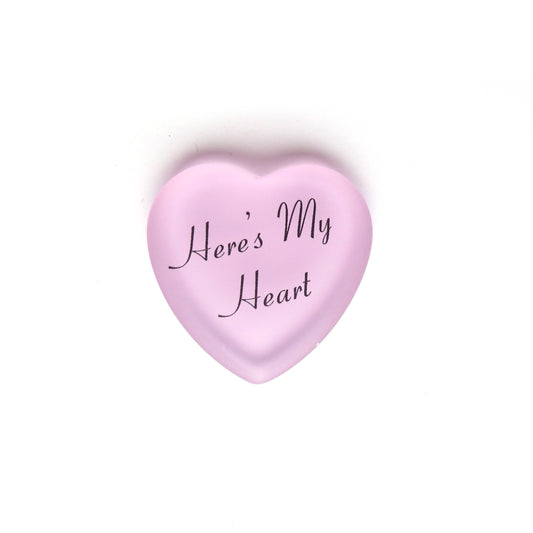 Here's My Heart Frosted Glass Heart - Pink
