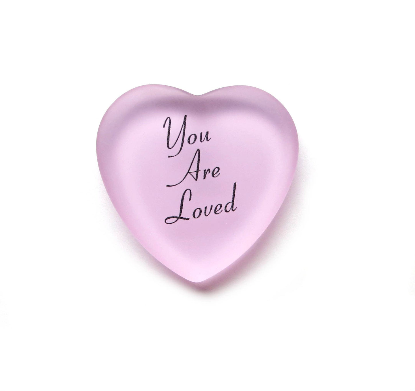 You Are Loved Frosted Glass Heart - Pink