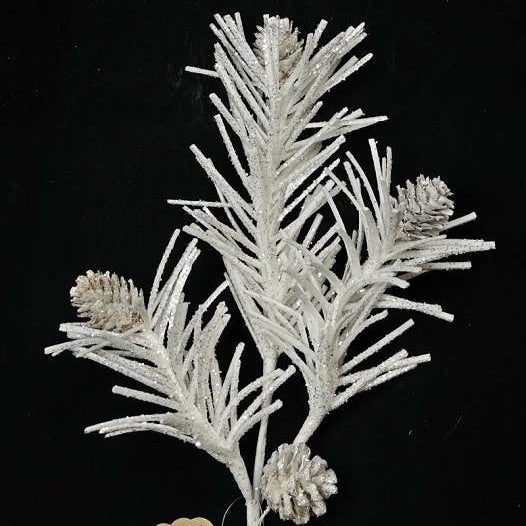 12in Glittered White Furry Pine Pick-