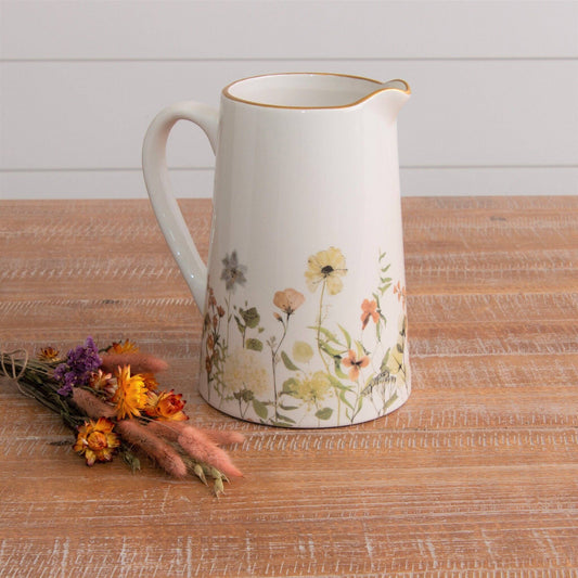 Dried Flower Pitcher With Gold Rim